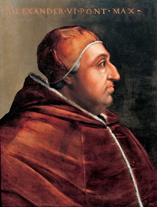 Alexandre VI, pape de 1492 à 1503. Peinture de Cristofano dell'Altissimo (milieu du XVIe siècle)