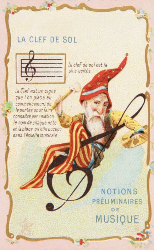 Carte-réclame : notions préliminaires de musique. La clef de sol