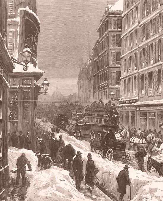 Paris sous la neige. Les abords du Sénat (Palais du Luxembourg). Dessin d'après nature de Jules Férat (1829-1906) paru dans Le Monde illustré du 13 décembre 1879