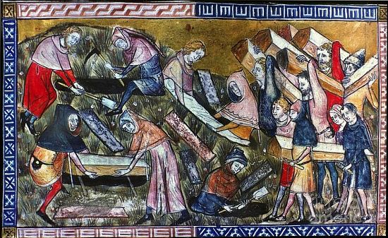 Enterrement des pestiférés. Tapisserie La peste noire de Tournai