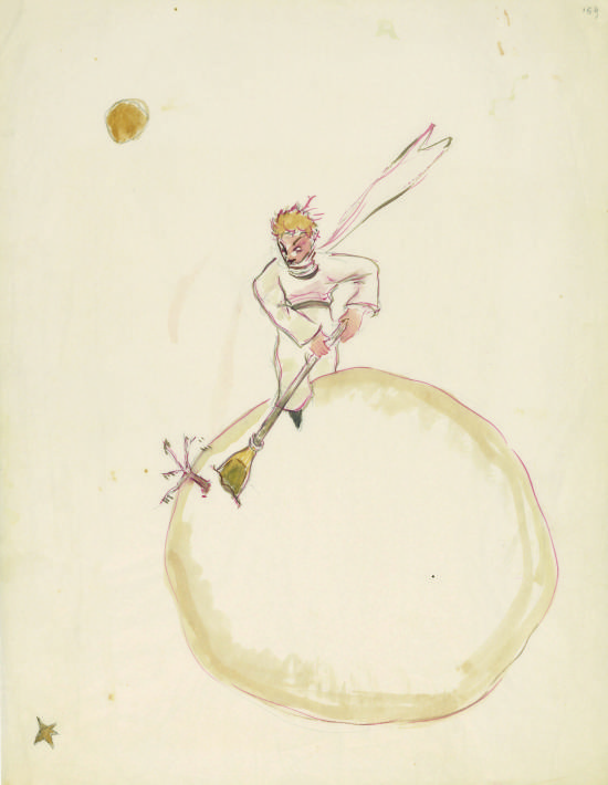 Antoine de Saint-Exupéry. Le petit prince déterrant des pousses de baobab, 1942. Aquarelle, encre et crayon sur papier