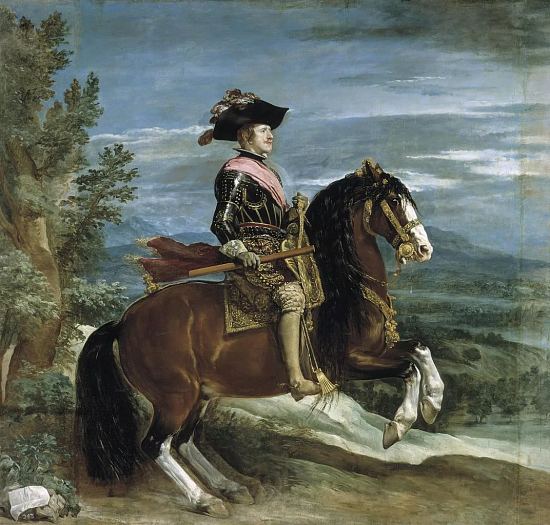 Portrait équestre du roi d'Espagne Philippe IV, beau-père de Louis XIV. Peinture de Diego Vélasquez