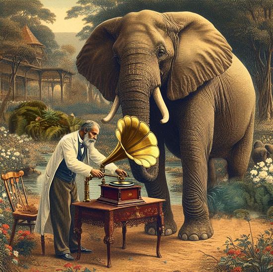 L'éléphant mis en présence d'un phonographe