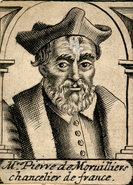 Pierre de Morvilliers, chancelier de France de 1461 à 1465. Gravure publiée dans Le théâtre d'honneur de plusieurs princes anciens et modernes (1618)