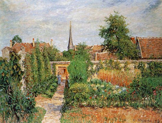 Le jardin potager et le clocher d'Éragny. Peinture de Camille Pissarro (1899)