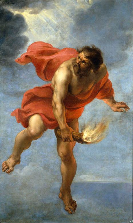 Prométhée apportant le feu sur la terre. Peinture de Jan Cossiers (1637) d'après une esquisse à l'huile de Pierre Paul Rubens