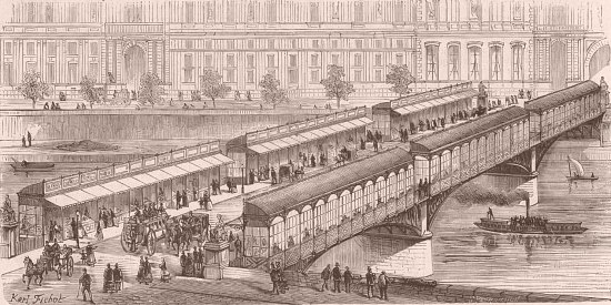 Les Nouveaux Ponts de Paris : deuxième projet. Galeries latérales vitrées, boutiques