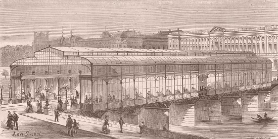 Les Nouveaux Ponts de Paris : troisième projet. Galeries entièrement couvertes, jardins d'hiver, boutiques. La construction de ces ponts n'affecte en rien la magnifique perspective monumentale des quais de Paris