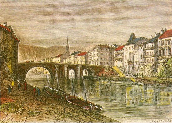 Pont des Cieutats enjambant le Lot à Villeneuve-sur-Lot (construction de 1282 à 1289). La grande arche date du XVIIe siècle