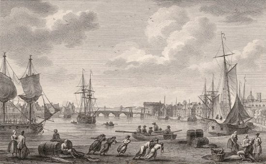Le port de Dieppe, vu du Grand Quai. Gravure de Nicolas-Marie Ozanne (1776)