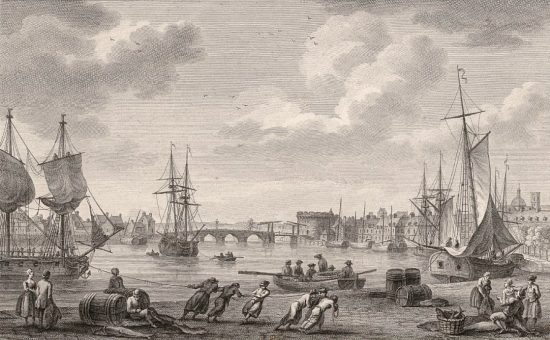 Le port de Dieppe, vu du Grand Quai. Gravure de Nicolas-Marie Ozanne (1776)