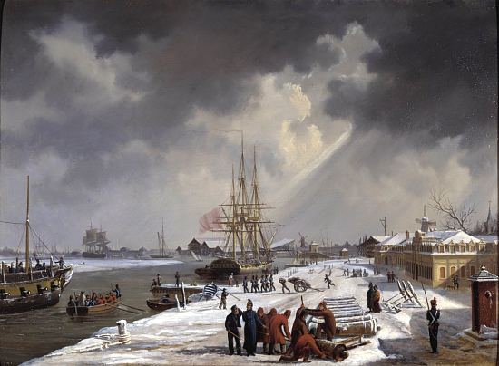 Le port de Rochefort. Peinture de Louis Garneray (1820)