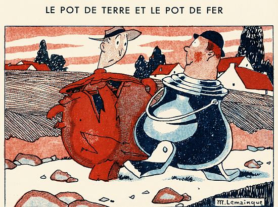 Le pot de terre et le pot de fer. Illustration de Maurice Lemainque (1893-1942)