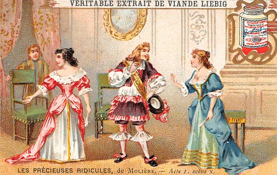 Les Précieuses ridicules, pièce de Molière. Chromolithographie publicitaire de la fin du XIXe siècle