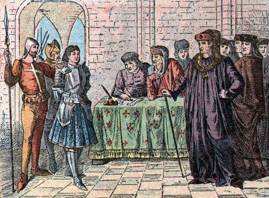 Procès de Jeanne d'Arc. Chromolithographie du XXe siècle