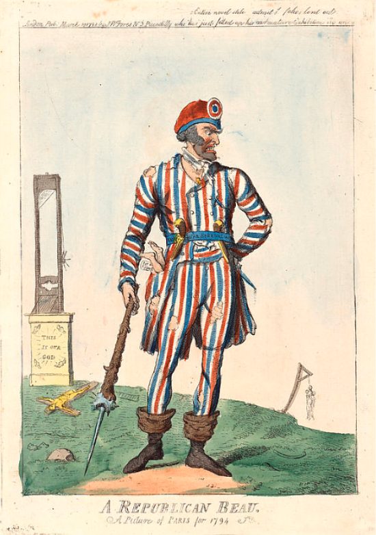 « Beau républicain. Image du Paris de 1794 » Caricature anglaise sur la Terreur réalisée par Isaac Cruikshank en 1794