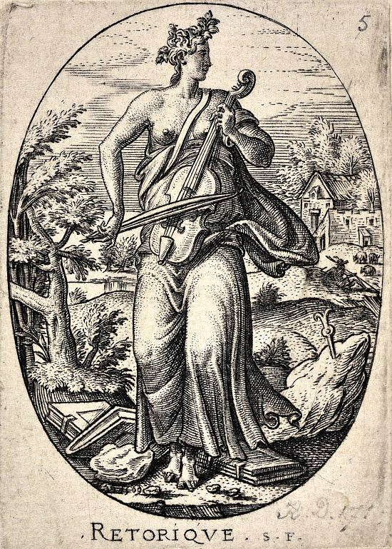 Rhétorique. Allégorie gravée par Étienne Delaune (1518-1583) pour une suite de six portant sur les sciences