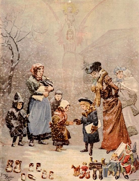 Noël. Riches et pauvres. Aquarelle de Georges Redon publiée dans Le Monde illustré du 23 décembre 1899
