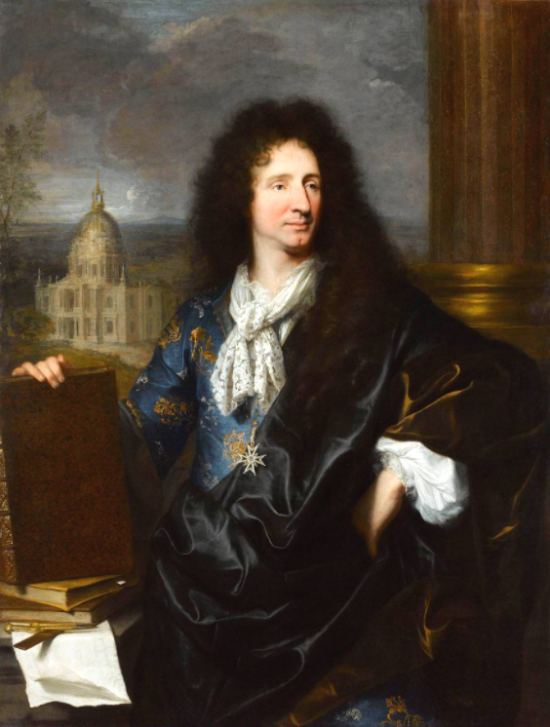 Jules Hardouin-Mansart (1645-1708), premier architecte et surintendant des bâtiments du roi. Peinture de Hyacinthe Rigaud (1689)