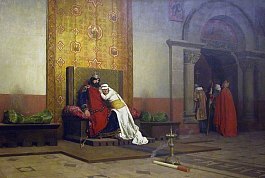 Robert II le Pieux et Berthe de Bourgogne après l'excommunication du souverain en 998 Peinture de Jean-Paul Laurens (XIXe siècle)