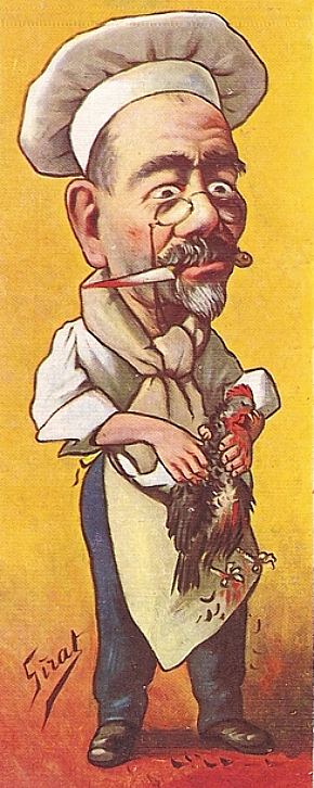 Le ministre des Finances Maurice Rouvier (1902-1905) - qui fut également deux fois président du Conseil - plumant le coq gaulois. Caricature du temps de Joseph Sirat