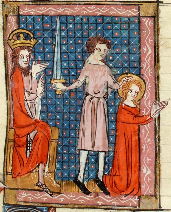 Martyre de saint Pancrace. Enluminure extraite de La légende des saints (manuscrit français n°16251 de la BnF) par Jacques de Voragine (1228-1298), traduction du XIVe siècle de Jehan Belet