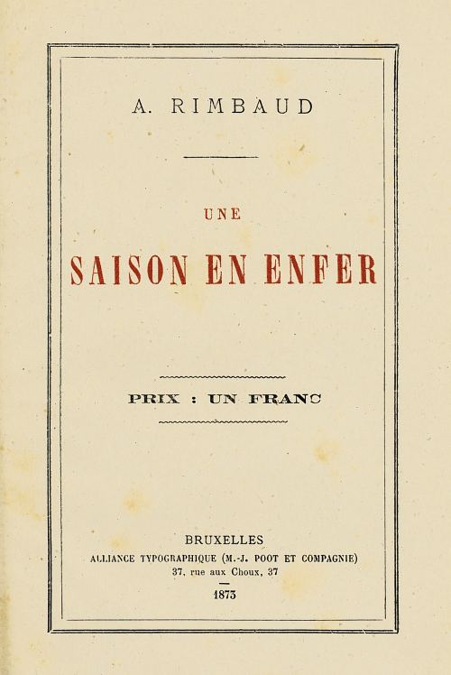 Une saison en enfer d'Arthur Rimbaud. Couverture de l'édition originale de 1873