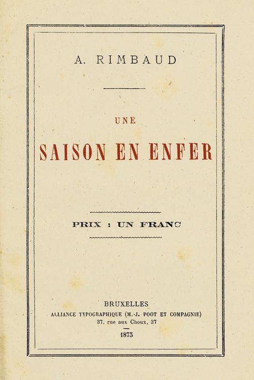 Une saison en enfer d'Arthur Rimbaud. Couverture de l'édition originale de 1873