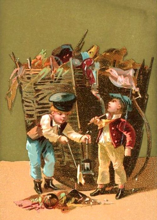 Lendemain d'une fête. Chromolithographie du XXe siècle