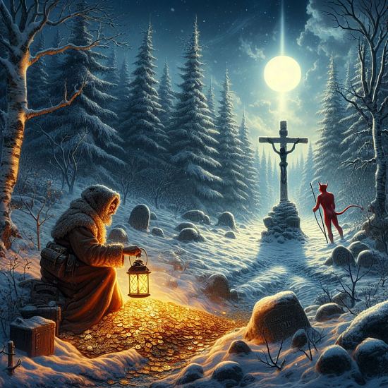 La nuit de Noël, Satan sème des flots d'or dans les sentiers que doivent parcourir les pieuses caravanes de la Messe de minuit
