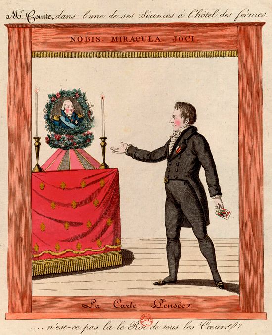 Louis Comte, dans l'une de ses séances à l'hôtel des Fermes, réalisant le tour de la carte pensée