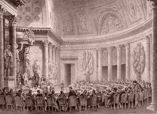 Salle des séances du Sénat conservateur, conçue par l'architecture Jean-François Chalgrin et occupant le cœur du Palais du Luxembourg