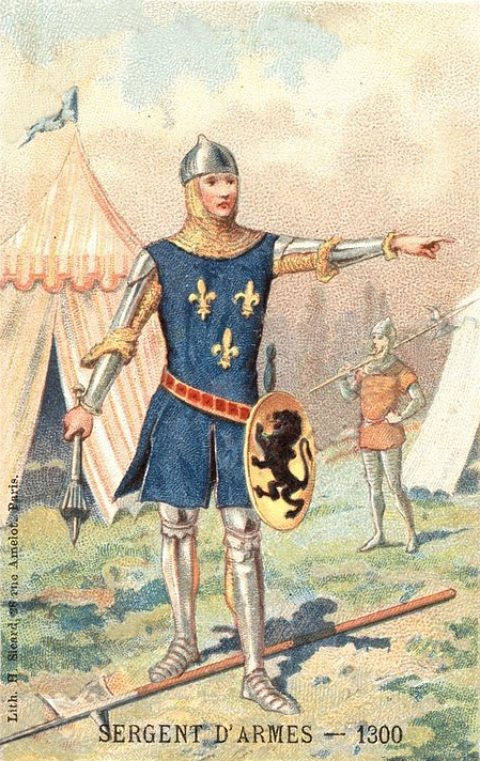 Sergent d'armes en 1300. Chromolithographie de 1890