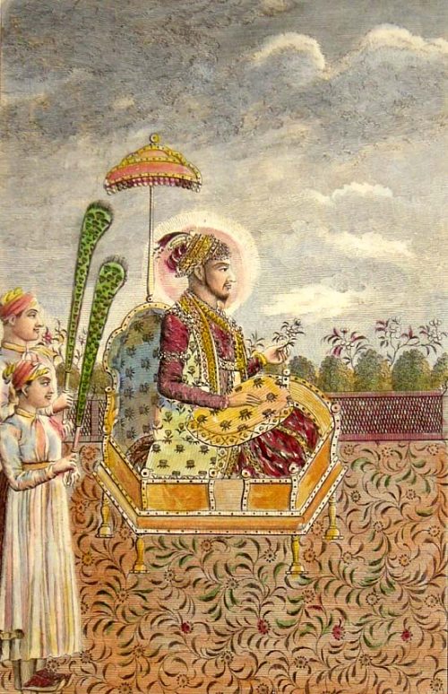 L'empereur moghol Shah Alam II. Gravure (colorisée ultérieurement) des années 1790