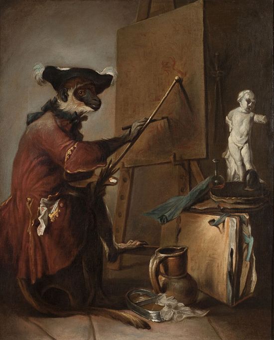 Le Singe peintre. Peinture de Jean-Baptiste Siméon Chardin (vers 1740)
