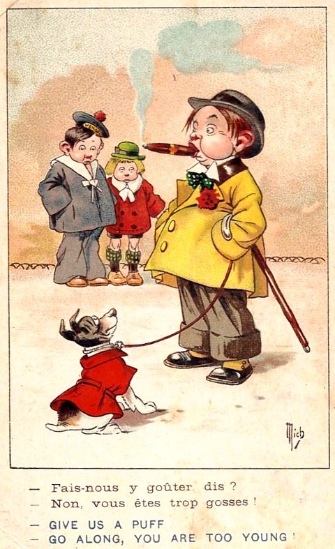 Carte du XXe siècle illustrée par Mich — pseudonyme de Jean-Marie-Michel Liébaux (1881-1923) — issue de la série Grands et petits snobs