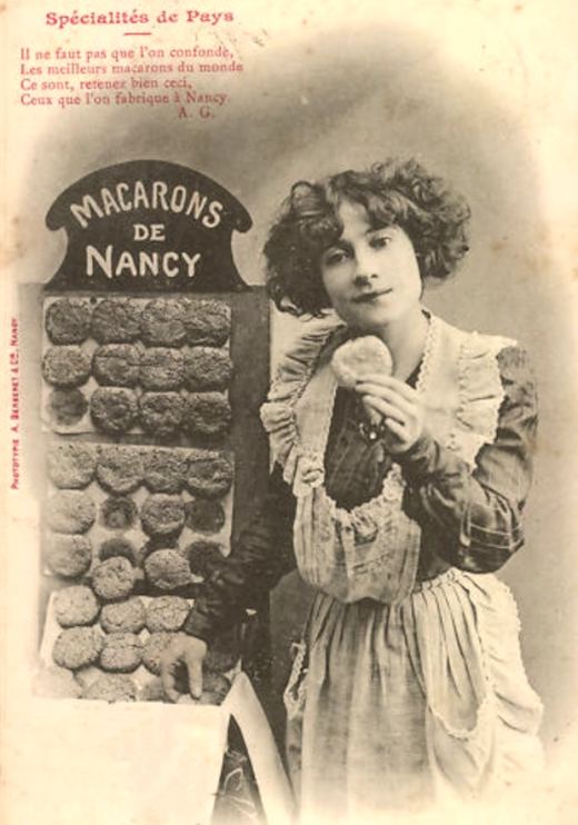 Carte publicitaire du XXe siècle des Macarons de Nancy
