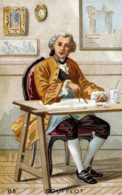 Jacques-Germain Soufflot à sa table de travail. Chromolithographie de la fin du XIXe siècle