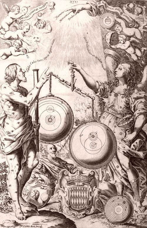 Les Trois systèmes du monde, Giovanni Battista Riccioli. Gravure extraite de Almagestum (1651)