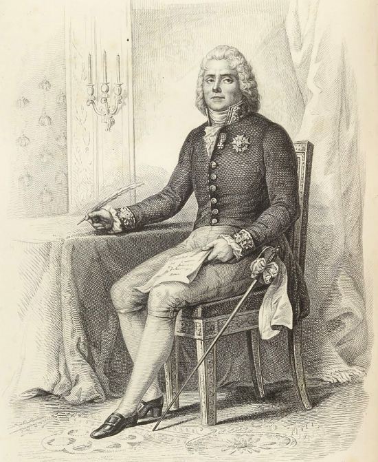 Charles Maurice de Talleyrand Périgord. Gravure extraite du Plutarque français. Vies des hommes et femmes illustres de la France avec leurs portraits en pied par Edouard Mennechet, Tome 6 (édition de 1847)