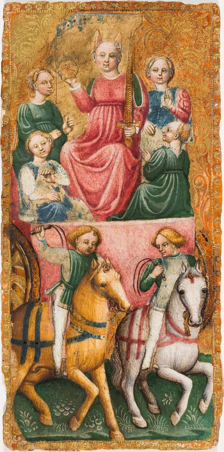 Carte du Chariot d'un tarot enluminé, Maître du Chariot d'Issy, Milan, vers 1441-1444