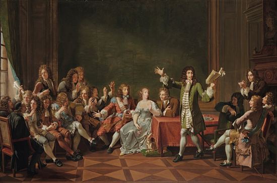 Molière lisant Tartuffe chez Ninon de Lenclos. Peinture de Nicolas-André Monsiau (1754-1837)