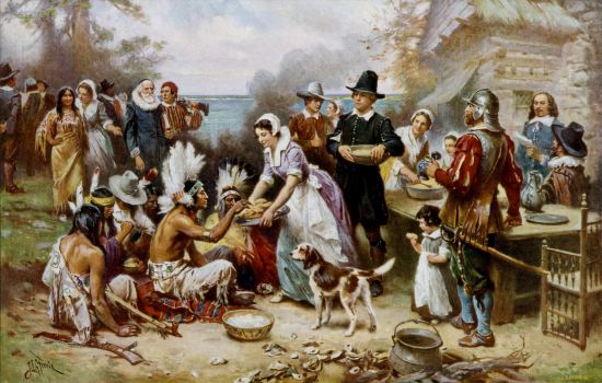 Le premier Thanksgiving. Peinture de Jean-Léon Gérôme Ferris (1863-1930) réalisée vers 1915