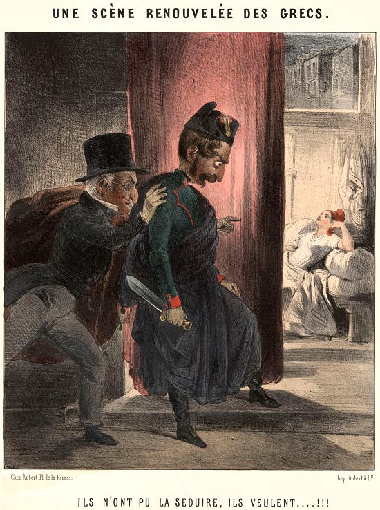 Caricature illustrant les rumeurs précoces d'un coup d'État manigancé par le parti de l'Ordre ou le prince-président : Adolphe Thiers et Louis-Napoléon Bonaparte se préparent à assassiner la République après avoir vainement tenté de la séduire