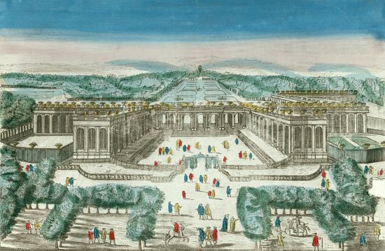 Vue du château royal de Trianon, dans le parc de Versailles. Gravure de Pierre Le Pautre (1652-1716)
