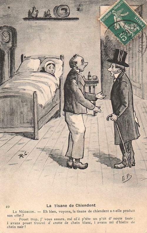 La tisane de chiendent. Carte postale du début du XXe siècle