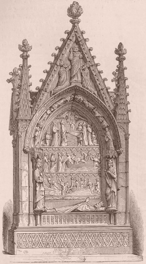 Tombeau de Dagobert Ier à l'abbaye abbatiale de Saint-Denis. Gravure publiée en 1850 dans Le Moyen Age et la Renaissance (Tome 3), par Paul Lacroix