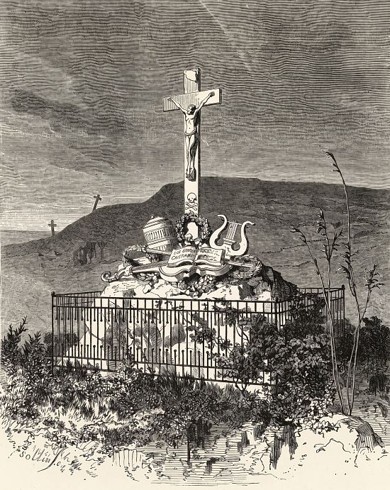 Tombeau que les habitants de Novotcherkassk ont élevé par souscription à Lise Cristiani. Gravure de Thérond d'après un dessin envoyé de Novotcherkassk à sa famille et publiée dans Le Tour du monde en 1863