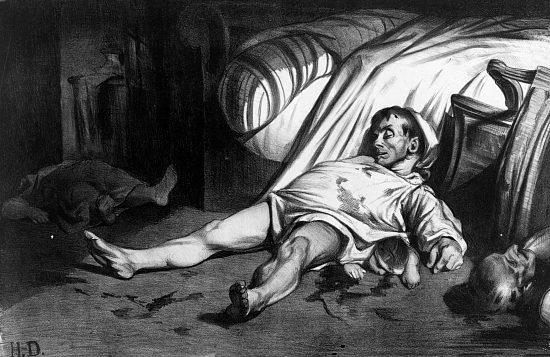 Le Massacre de la rue Transnonain, en avril 1834. Lithographie d'Honoré Daumier parue dans L'Association mensuelle en juillet 1834