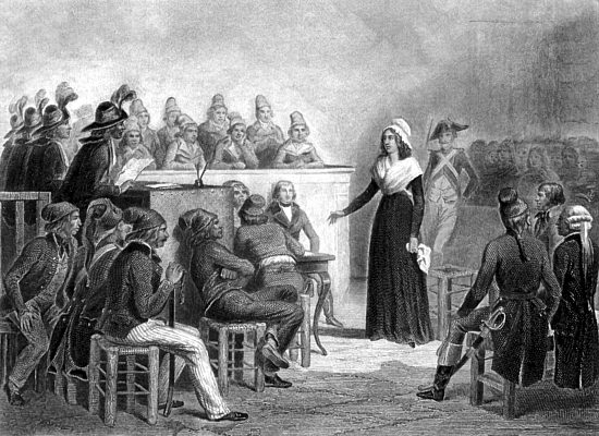 Marie-Antoinette au Tribunal révolutionnaire. Gravure extraite de Histoire de la Révolution française, par Adolphe Thiers (1850)